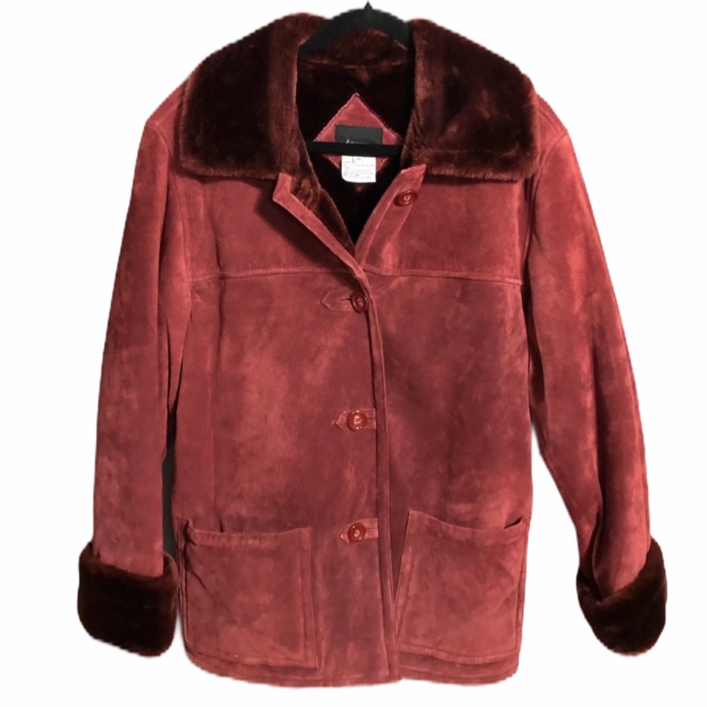 Dennis Basso Red Teddy Jacket with Plush Fur Trim